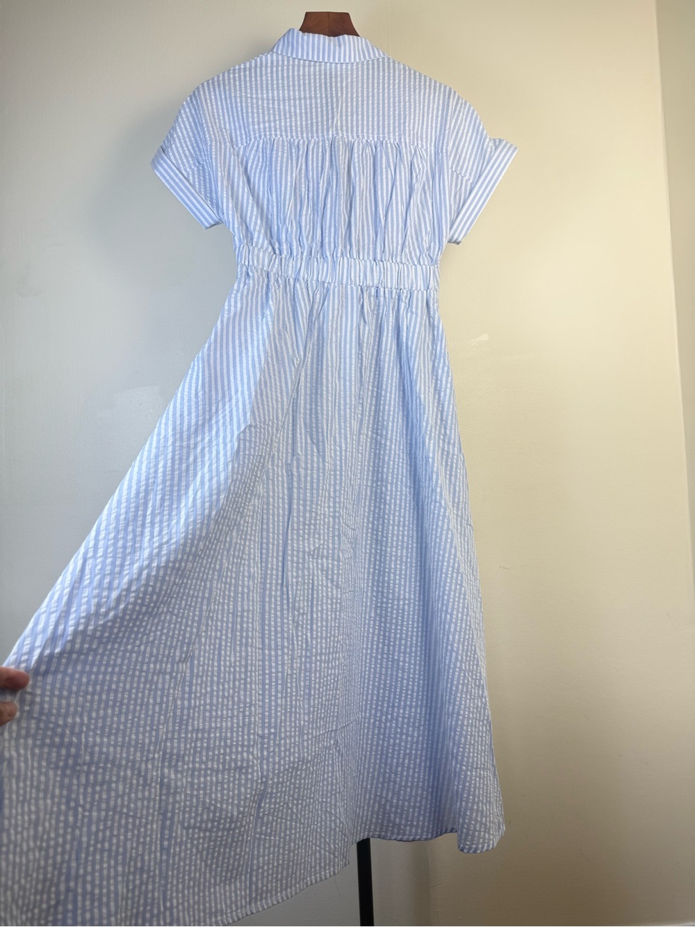 Anthropologie Mable Women Midi Dress Small Blue Dolman Stripe Crinkle Casual - Picture 6 of 17